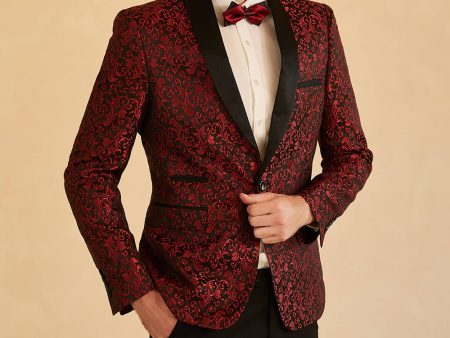 Red Shawl Lapel Jacquard One Button Men s Prom Blazer Fashion