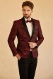 Red Shawl Lapel Jacquard One Button Men s Prom Blazer Fashion