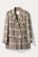 Khaki Plaid Notched Lapel Double Breasted Women Wool Coat For Discount