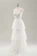 Elegant White Strapless Corset Tiered Long Wedding Dress with Lace on Sale