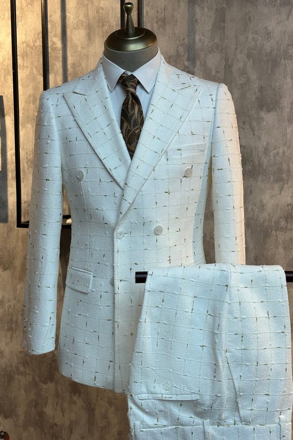 White Plaid Peak Lapel 2 Piece Men s Suits For Sale