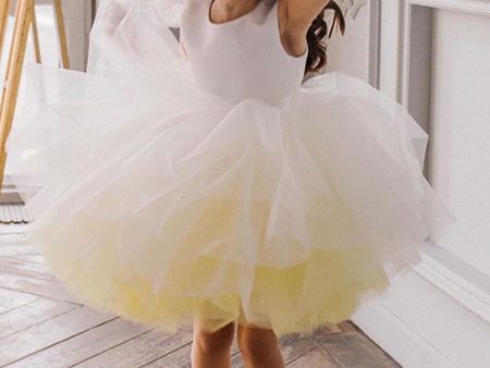 A-Line Tulle Open Back Light Yellow Flower Girl Dress on Sale