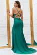 Mermaid Spaghetti Straps Dark Green Long Formal Dress with Criss Cross Back Cheap