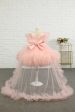 Pink High-low Tulle Flower Girl Dress with Bow For Cheap