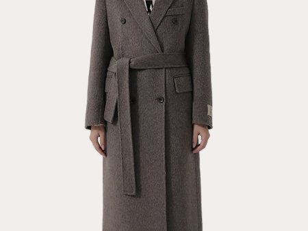 Dark Grey Double Breasted Peak Lapel Long Slim Fit Wool Coat For Discount