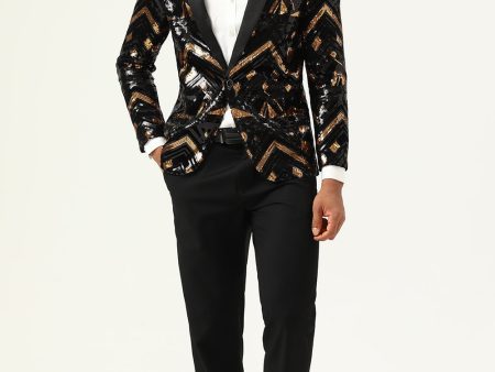 Sparkly Black and Golden Sequins Men s Prom Blazer Online