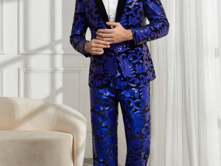 Shawl Lapel One Button Royal Blue Sequins Men s 2 Pieces Suits For Cheap