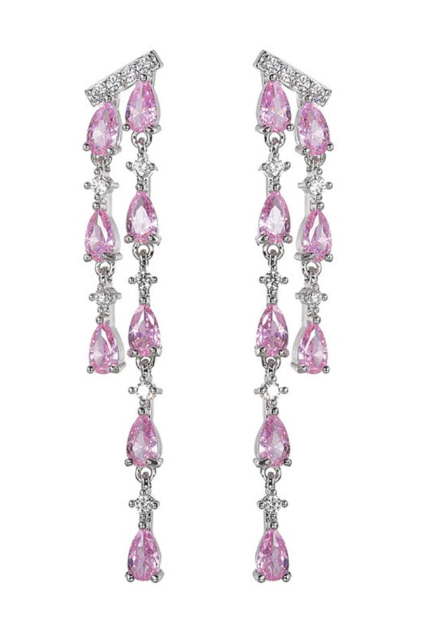 Pink Rhinestone Long Earrings Hot on Sale