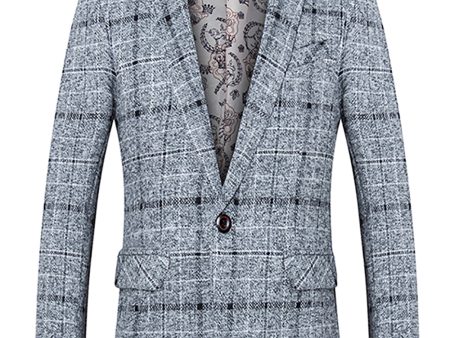 Grey Grid Notched Lapel Men s Blazer For Discount