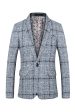 Grey Grid Notched Lapel Men s Blazer For Discount