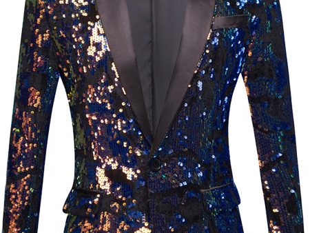 Sparkly Dark Blue Sequins Men s Blazer Cheap