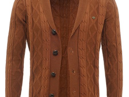 Brown Cable Knitted Long Sleeves Men s Cardigan Sweater Fashion