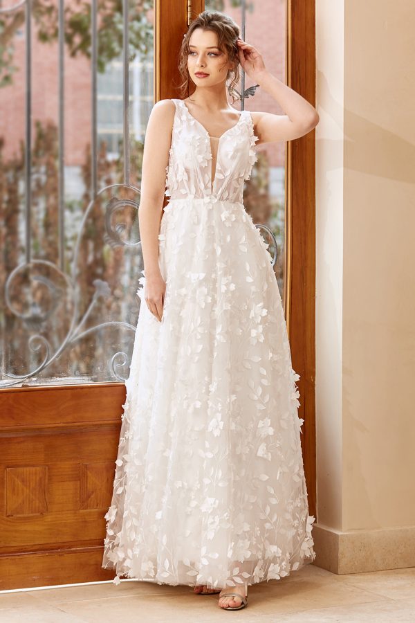 White Appliques Tulle Wedding Dress Online now