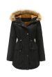 Army Green Fur Collar Drawstring Waist Thickened Mid Coat Cheap