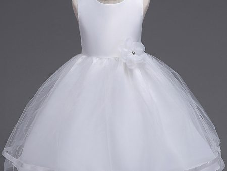 Boat Neck Tulle White Girls Dresses with Bow For Cheap