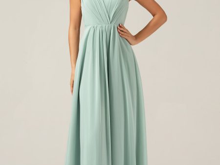 A-Line Spaghetti Straps Backless Maternity Matcha Bridesmaid Dress Cheap