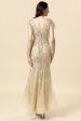 Mermaid V Neck Golden Beaded Long Formal Dress Discount