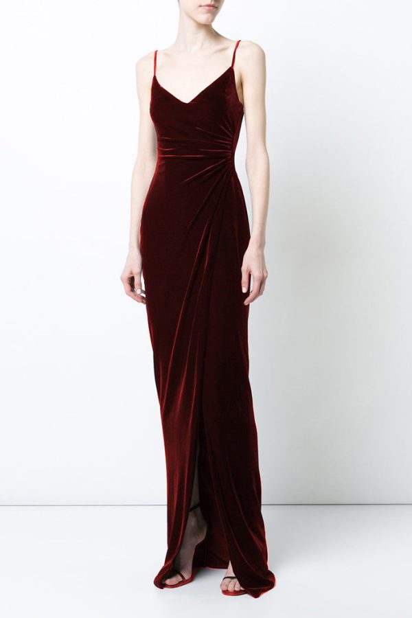 Burgundy Velvet Evening Prom Dress For Discount