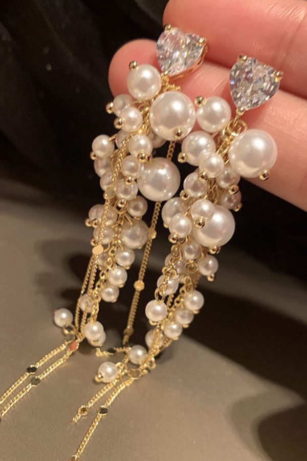 Golden Pearl Long Drop Earrings Online Hot Sale