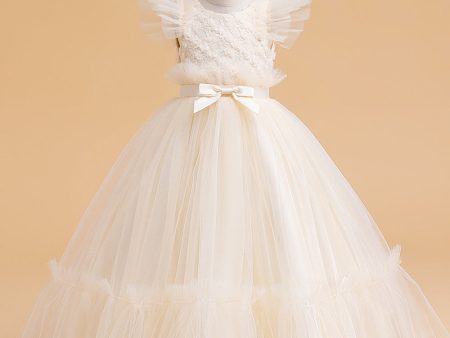 Tulle A Line Champagne Girl Dress with Bow Discount