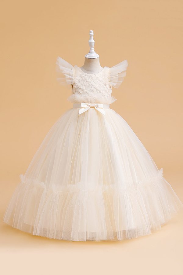 Tulle A Line Champagne Girl Dress with Bow Discount