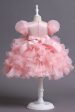 Puff Sleeves Pink Sequined Girls Dresses With Bow For Sale