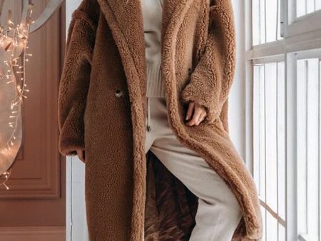 Brown Notched Lapel Long Teddy Wool coat For Cheap