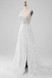 Ivory A Line Spaghetti Straps Applique Lace Corset Wedding Dress with Slit For Discount