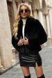 Black Shawl Lapel Cropped Women Faux Fur Coat Discount