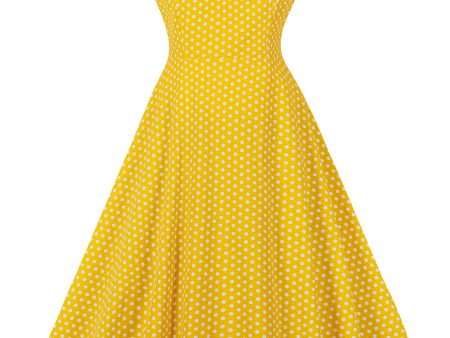 Yellow Polka Dots Square Neck Vintage Dress Online Hot Sale