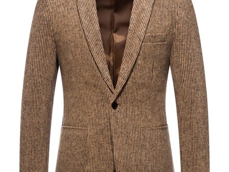 Khaki Tweed One Button Notched Lapel Men s Blazer For Cheap