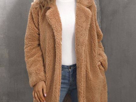 Camel Notched Lapel Long Faux Fur Women Coat For Sale