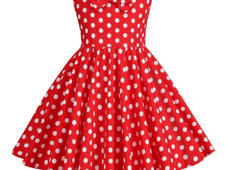 Halter Red Vintage Polka Dot 50 s Girls Dress with Bow Online