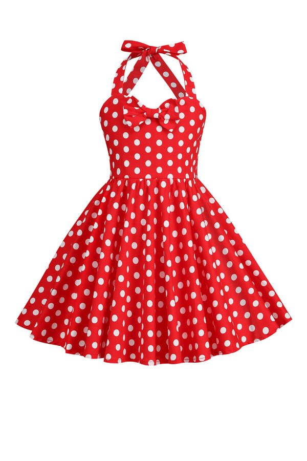 Halter Red Vintage Polka Dot 50 s Girls Dress with Bow Online