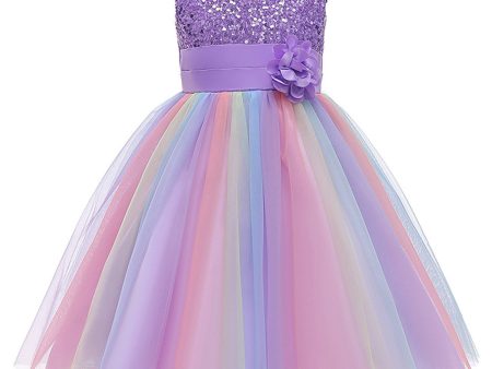 Sparkly Boat Neck Purple Girls Dresses For Sale