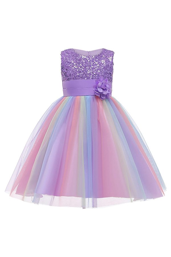 Sparkly Boat Neck Purple Girls Dresses For Sale