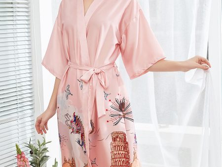 Blush Printed Satin Bridal Robes Kimono Sale