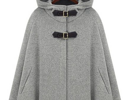 Grey Hooded Buckled Women Cowl Coat Online Sale