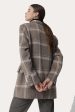 Khaki Plaid Notched Lapel Double Breasted Women Wool Coat For Discount