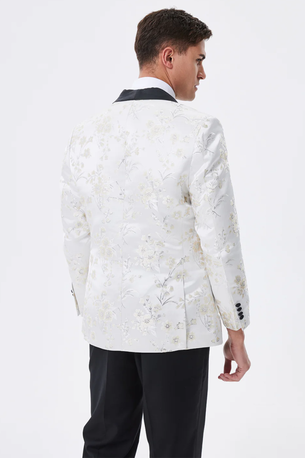 Sparkly White Floral Embroidered Shawl Lapel Men s Blazer Cheap