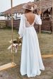 Ivory Lace Chiffon V-Neck Long Sleeve Boho Wedding Dress Online now