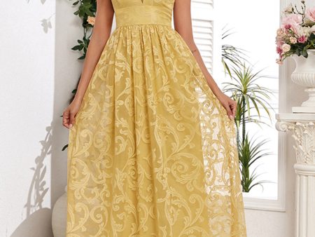 Yellow V-Neck Long Prom Dress With Appliques Supply