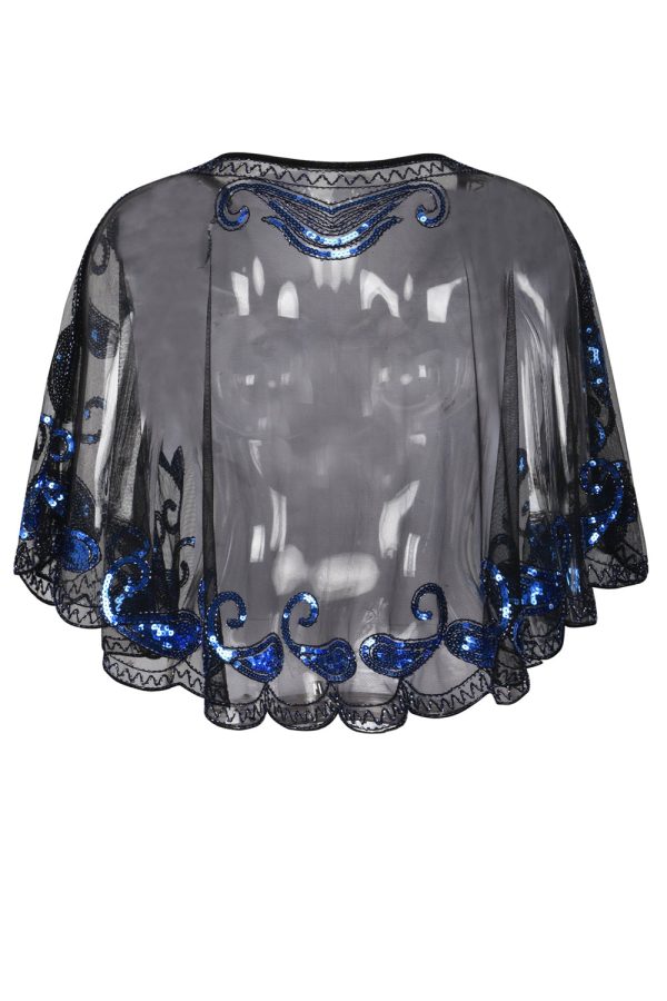 1920s Blue Glitter Sequins Cape Discount