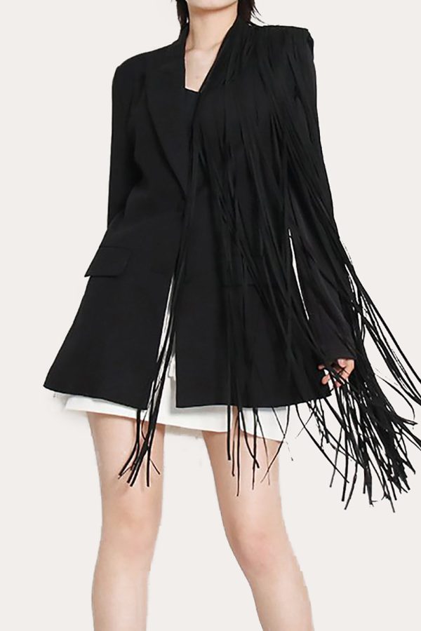 Black Fringed Peak Lapel Prom Women Blazer For Sale