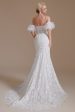 White Mermaid Lace Detachable Puff Sleeves Sweep Train Bridal Dress Discount