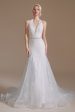 White Mermaid Halter Sweep Train Wedding Dress with Lace Sale