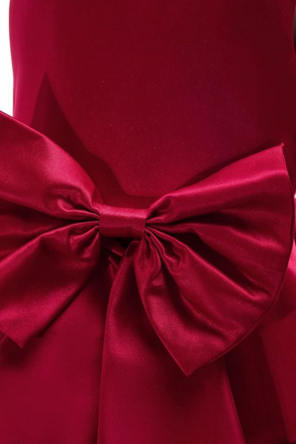 Boat Neck Sleeveless Burgundy Girls Dresses with Bowknot Online Hot Sale