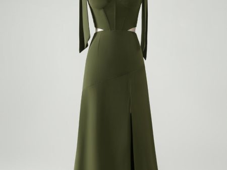 Olive  A Line Spaghetti Straps Floor Length Wedding Guest Dress with Slit Online