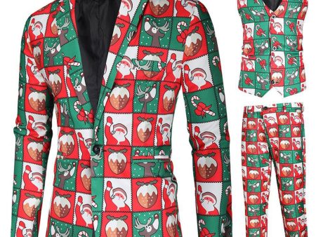 Red and Green 3 Piece Christmas Party Men s Suits Cheap