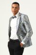 Silver and Blue Jacquard Notched Lapel Men s Prom Blazer Cheap